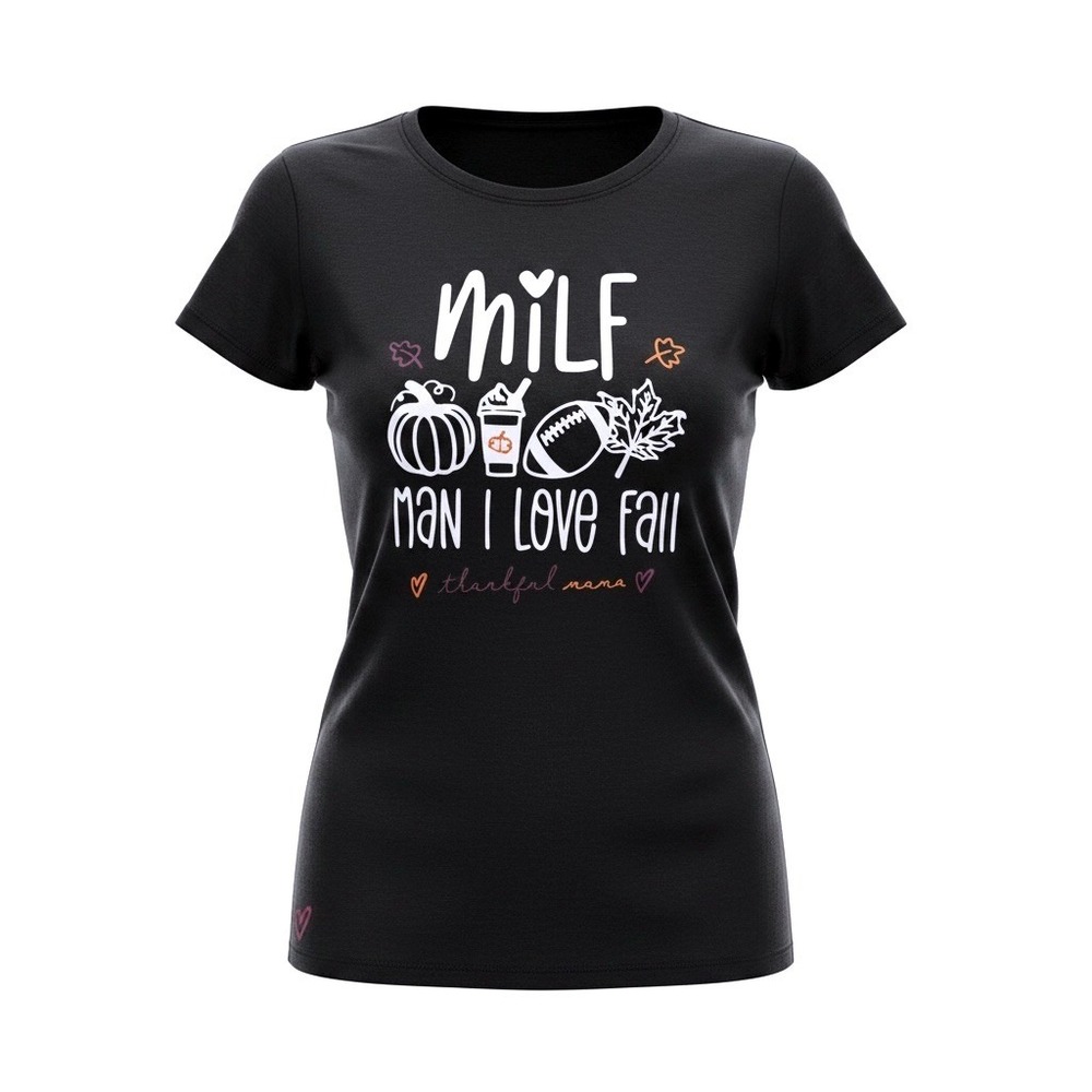 No Boundaries MILF Man I Love Fall Graphic Tee Black Large 11-13 Short Sleeve
